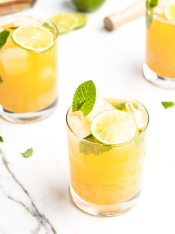 Fizzy and delicious, this cocktail features bourbon, mint, apricot nectar, and soda!