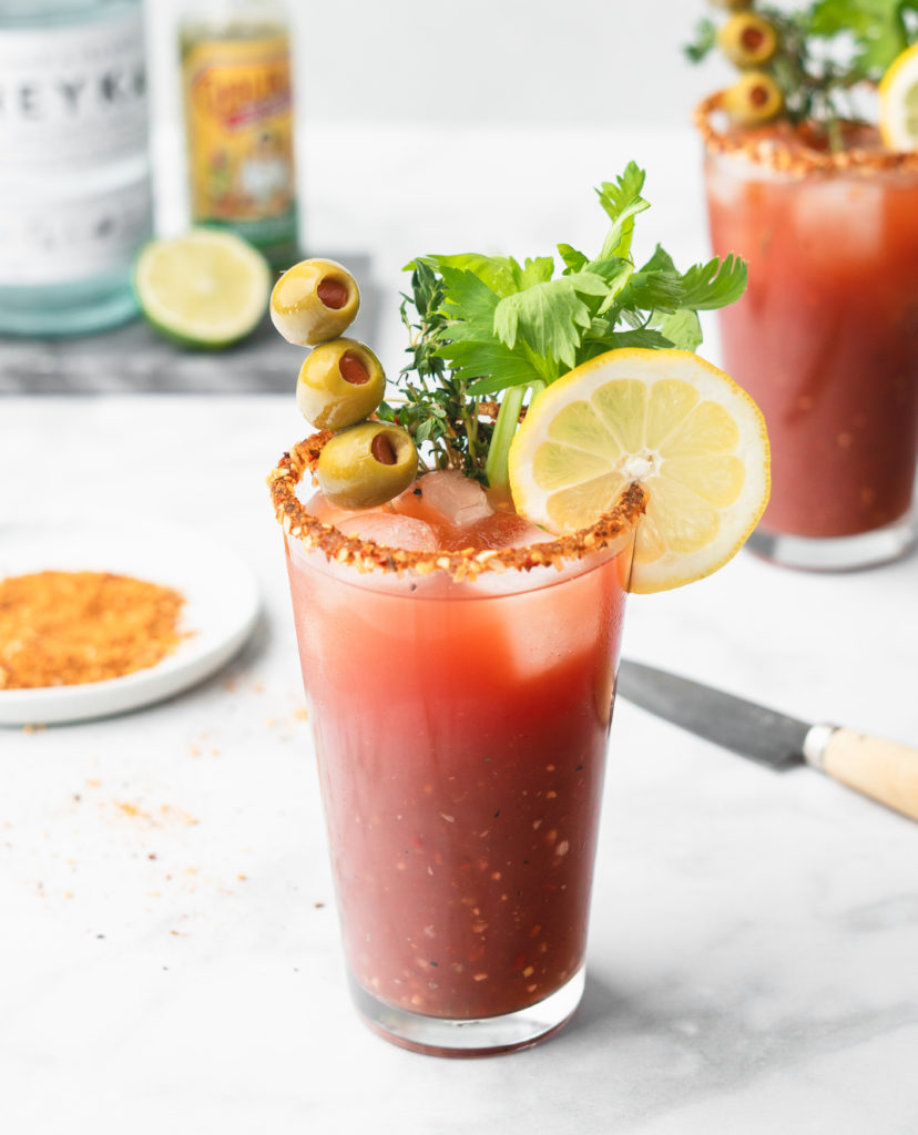 HP sauce, worcestershire sauce, pickle juice, horseradish, tobasco, and seasonings come together with vodka and clamato to make the Best Caesar recipe!