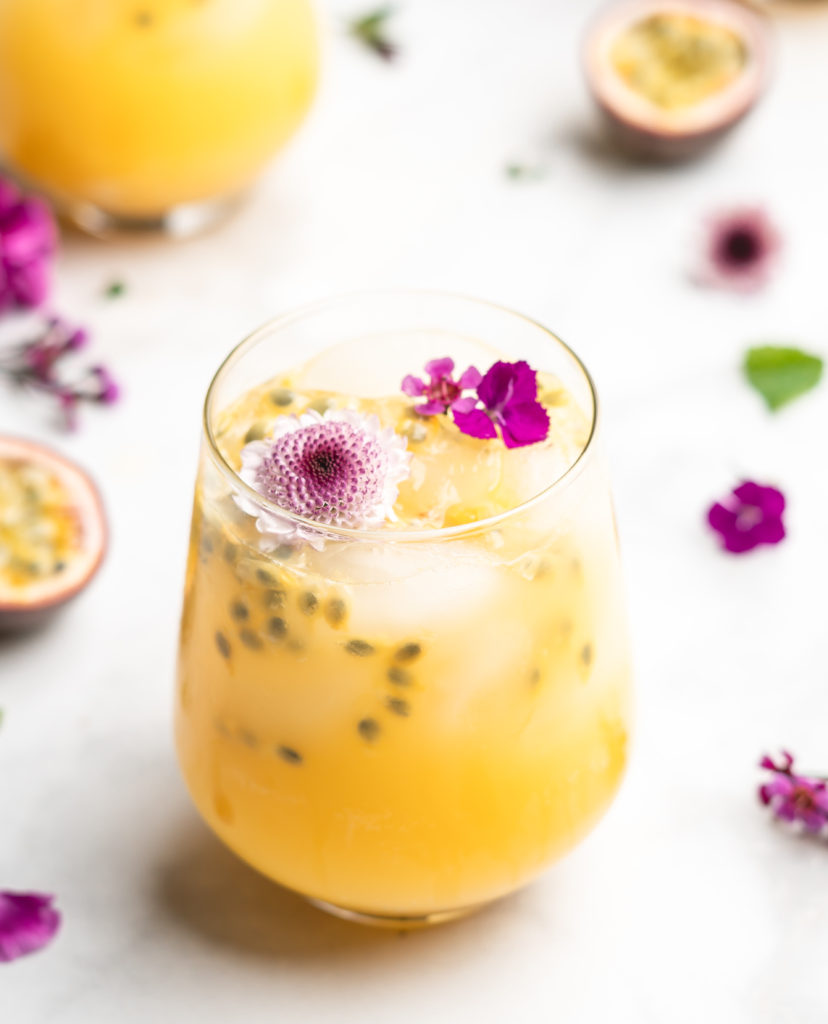 This gorgeous cocktail just screams summer, with the tropical passion fruit, bubbly club soda, and flavorful gin.