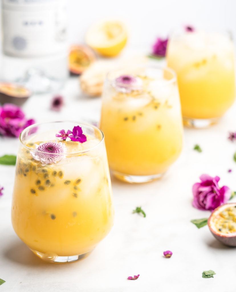 This gorgeous cocktail just screams summer, with the tropical passion fruit, bubbly club soda, and flavorful gin.