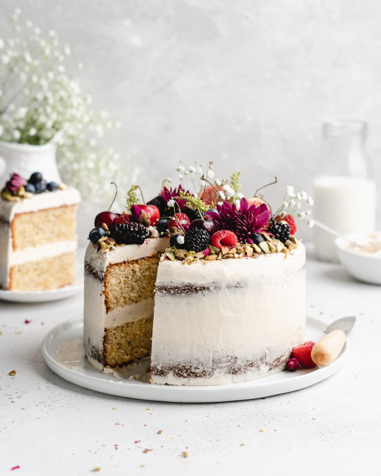 Pistachio Cake with Honey Rosewater Buttercream - Food Duchess