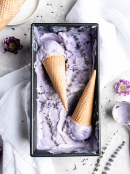 Lavender ice cream is swirled with earl grey vanilla bean ice cream in this no-churn style ice cream