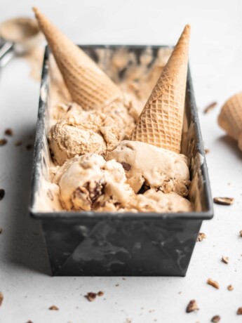 this no churn ice cream features pecans in a sweet bourbon caramel sauce