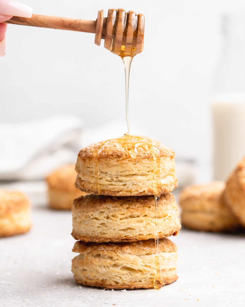 These flaky buttermilk biscuits are super tender, and just the right combination of sweet and salty.