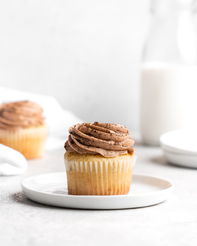 These fluffy cardamom cupcakes are topped with a creamy espresso buttercream