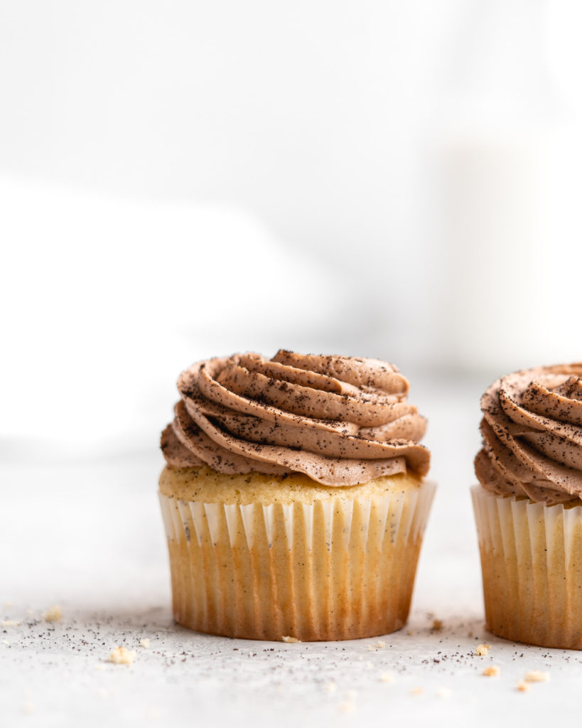 These fluffy cardamom cupcakes are topped with a creamy espresso buttercream