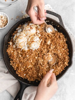 This Apple Crisp features a cardamom maple spiced filling and crispy, crumbly pastry topping