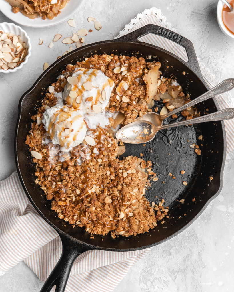 This Apple Crisp features a cardamom maple spiced filling and crispy, crumbly pastry topping