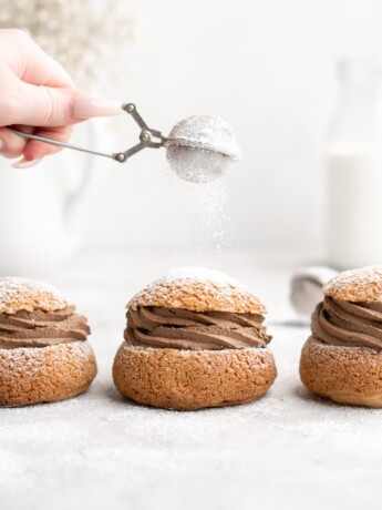 These cream puffs feature a crispy craquelin topping, and a creamy mocha pastry cream