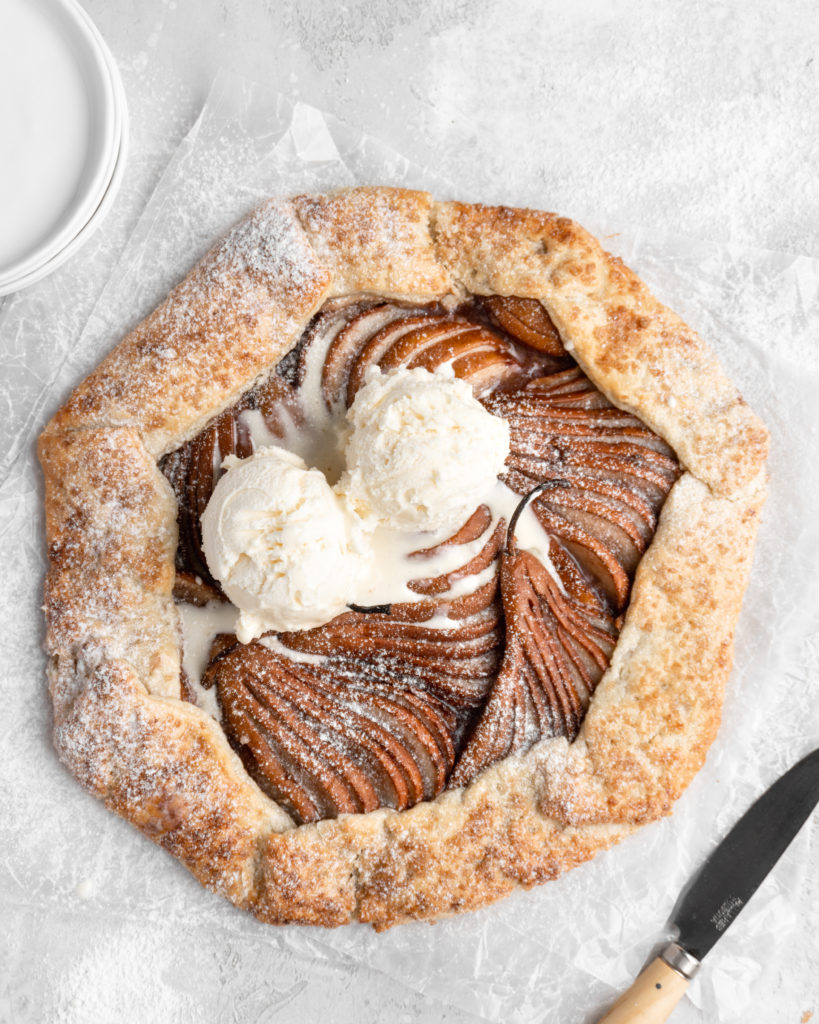 This Spiced Per Galette features a jammy, perfectly spiced pear filling that is placed on top of a flaky galette crust