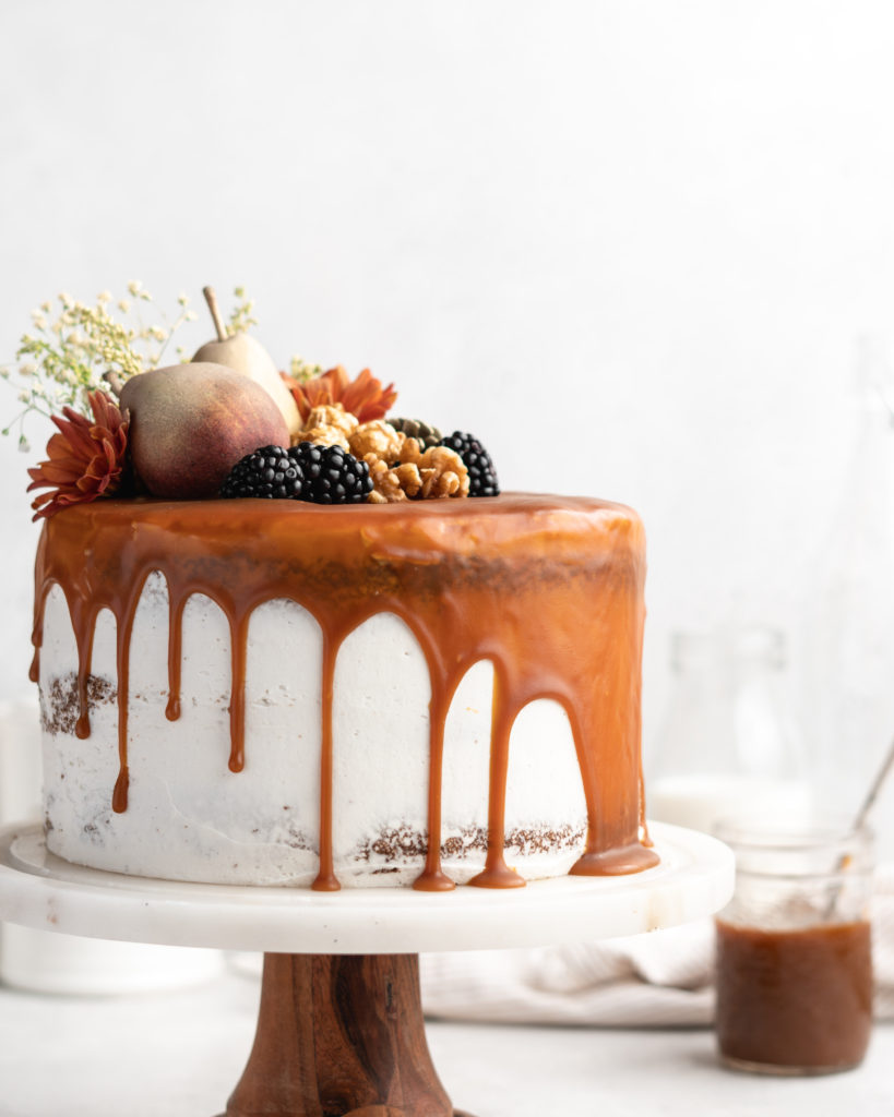This warmly spiced Salted Caramel Pear Cake is deeply sweet and perfect for any occasion