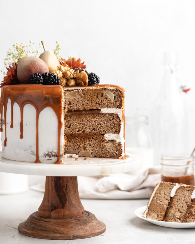 This warmly spiced Salted Caramel Pear Cake is deeply sweet and perfect for any occasion