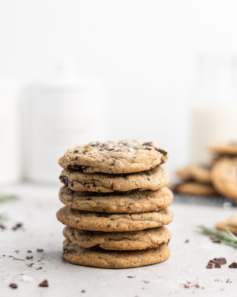These Rosemary Chocolate Chunk Cookies are perfectly chewy and sweet, with a hint of evergreen flavor from the rosemary