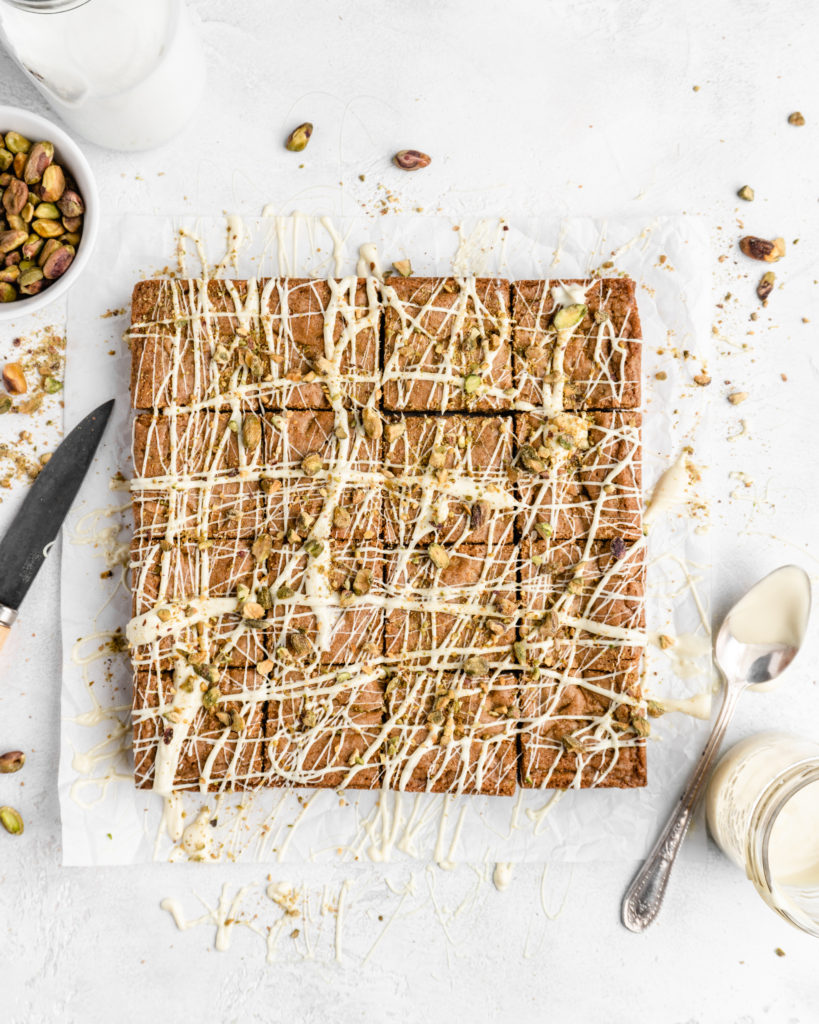 Thick, chewy, and deeply sweet, these White Chocolate Pistachio Blondies are incredibly delicious