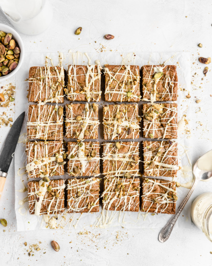 Thick, chewy, and deeply sweet, these White Chocolate Pistachio Blondies are incredibly delicious