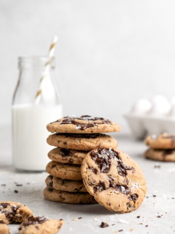 Chewy center, crispy outside brown butter chocolate chip cookies are filled with pools of creamy chocolate