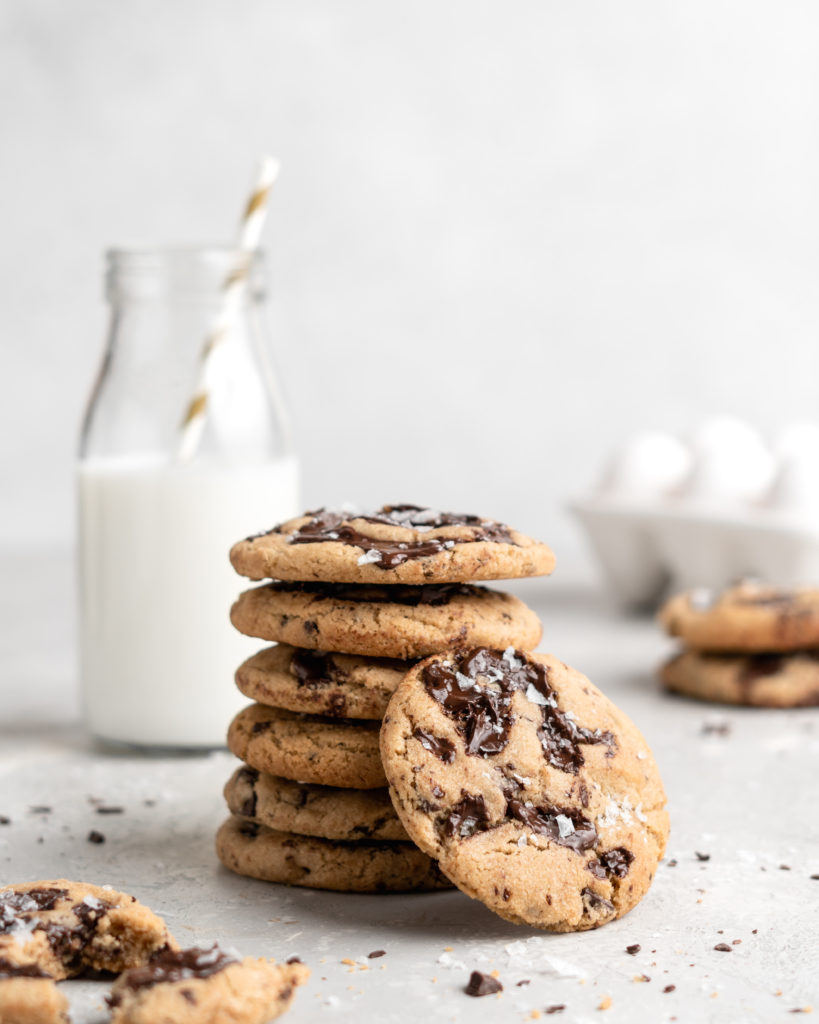 Chewy center, crispy outside brown butter chocolate chip cookies are filled with pools of creamy chocolate