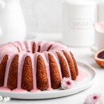 A pretty, golden Blood Orange Ricotta Bundt Cake is glazed with a creamy pink blood orange glaze