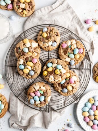 chewy cookies made with Cadbury mini eggs and white chocolate chunks