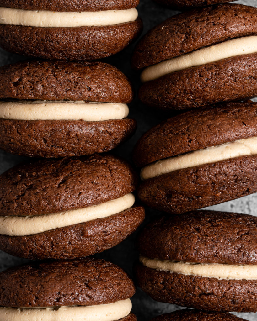 Chocolate whoopie pie filled with SunButter buttercream