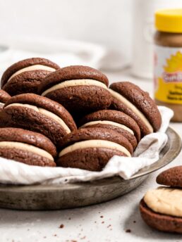 Chocolate whoopie pie filled with SunButter buttercream