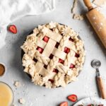 Strawberry pie with flaky pie crust and thick jammy pie filling