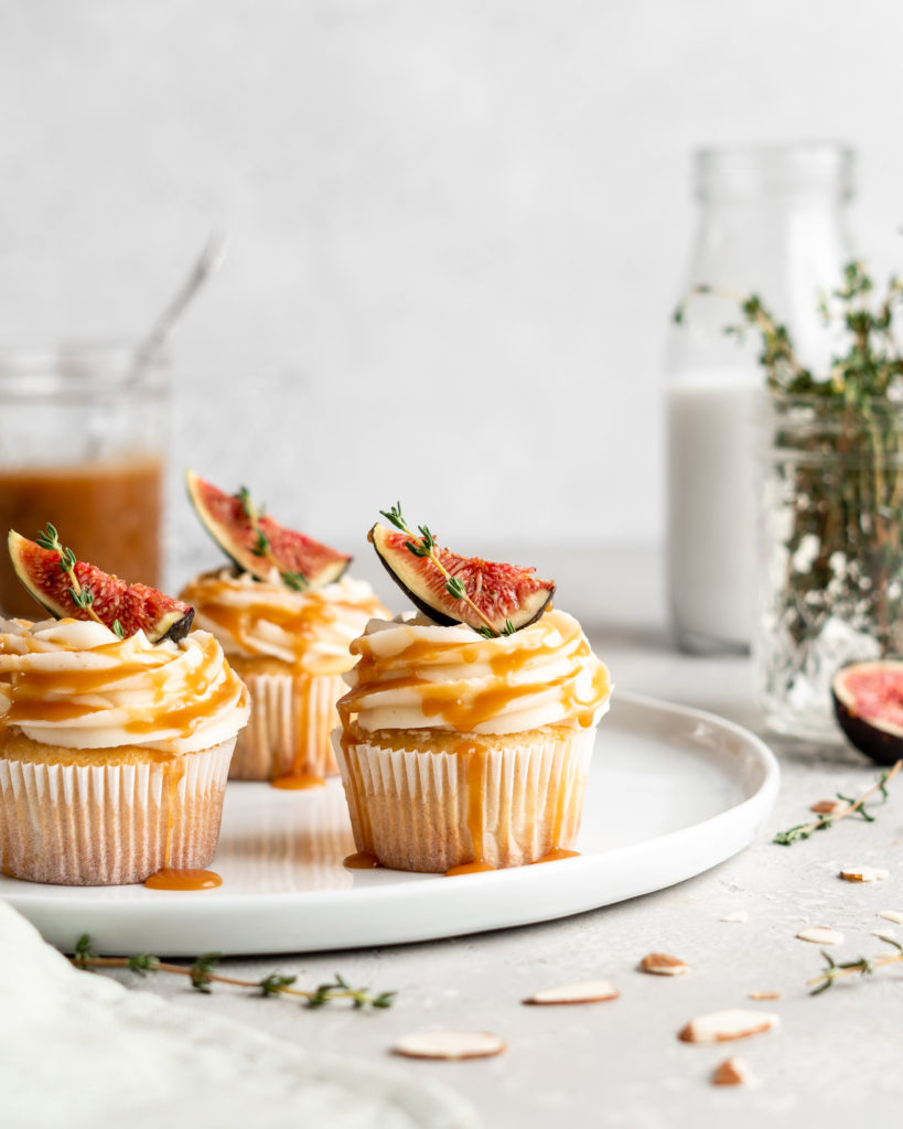 Bourbon Almond Cupcakes drizzled with bourbon salted caramel