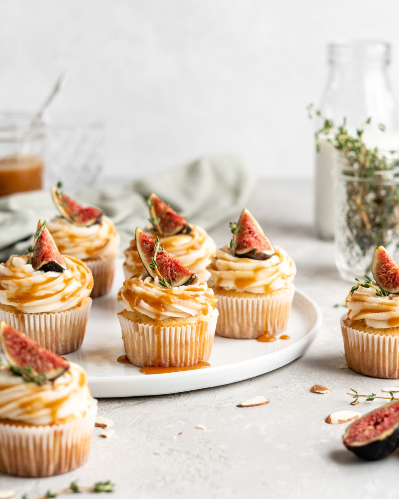 Bourbon Almond Cupcakes drizzled with bourbon salted caramel