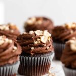 Chocolate Hazelnut Nutella Cupcakes with Nutella Frosting and crushed hazelnuts