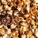 Sweet SunButter Caramel Popcorn mixed with salty pretzels and creamy chocolate