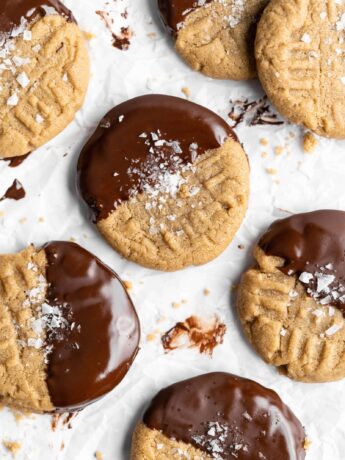 Chocolate dipped chewy SunButter cookies