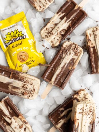 Creamy chocolate fudgesicles marbled with a nutty SunButter popsicle layer