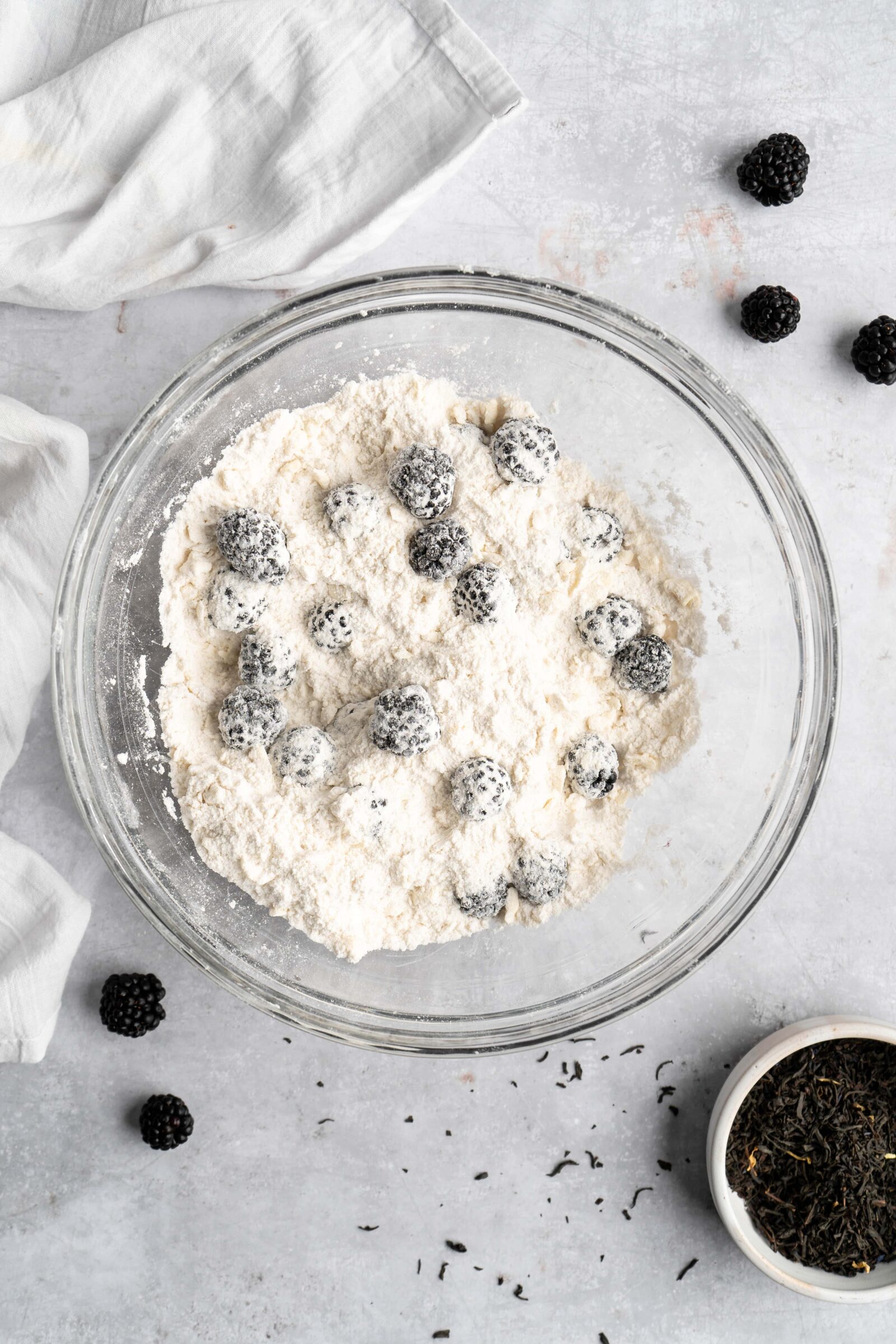 scones: blackberries tossed into flour mixture