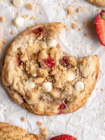 Tender & chewy Strawberry Shortcake Cookies feature little morsels of creamy white chocolate chips and bursts of fresh, sweet strawberries!