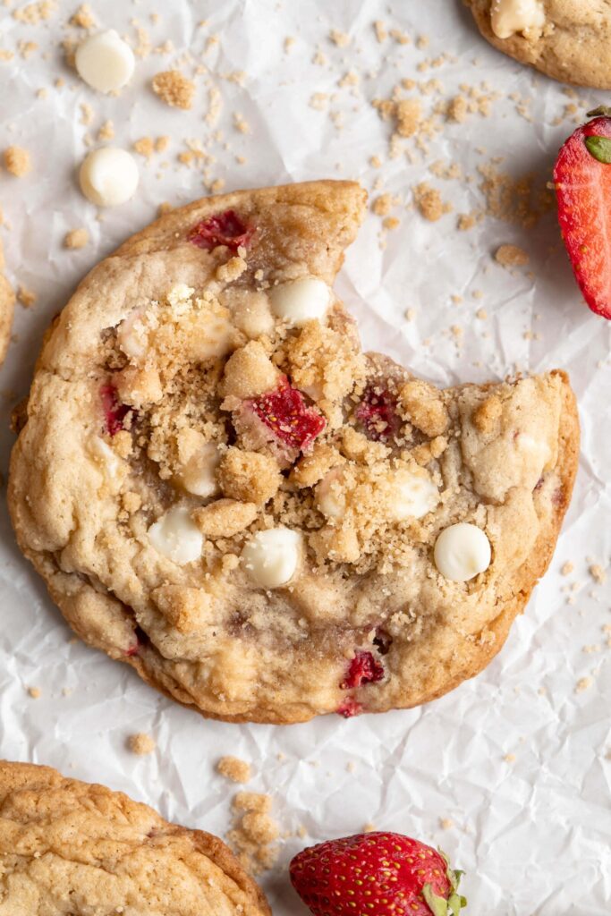 Tender & chewy Strawberry Shortcake Cookies feature little morsels of creamy white chocolate chips and bursts of fresh, sweet strawberries!
