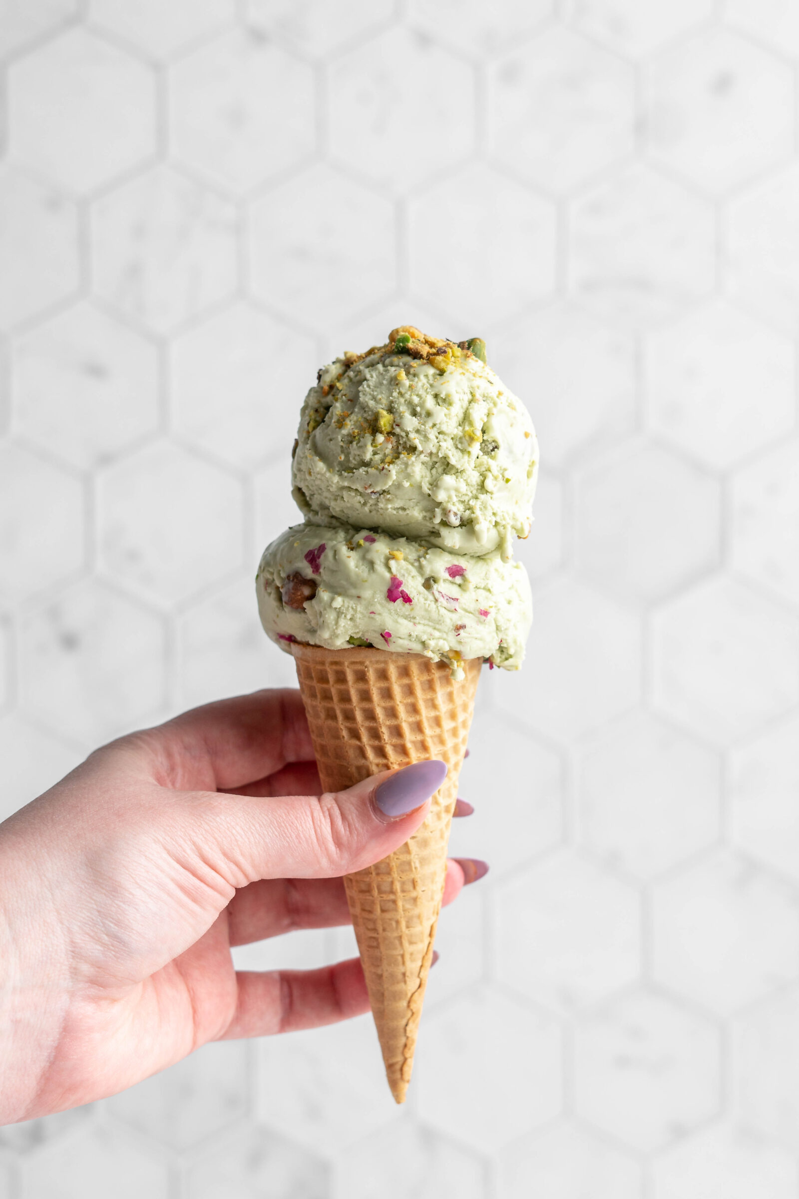 Pistachio Ice Cream on Sugar Cone-Double Scoop