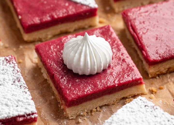 Triple crust curd bars with meringue on top